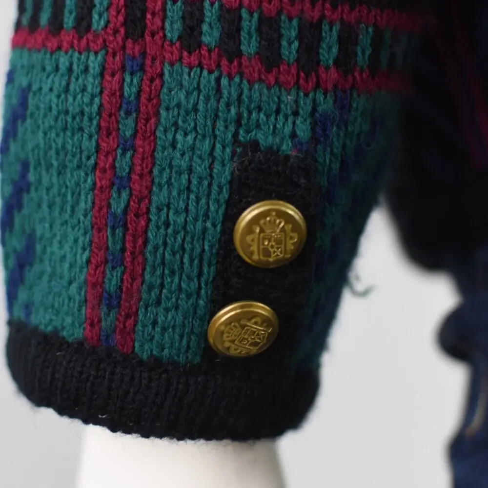 Tally-Ho Vintage 80s Plaid Cardigan, Black & Green, Women's Medium - Picture 9 of 10